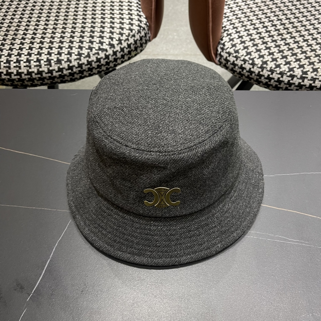 CELINE赛琳羊毛呢渔夫帽女秋冬季加厚保暖防寒大帽檐遮脸盆帽男水桶帽显脸小