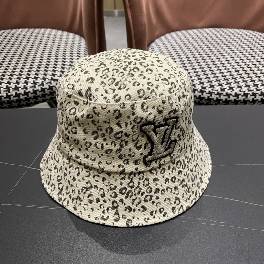 Lv路易威登 韩版时尚水钻豹纹渔夫帽子女春夏季宽檐显脸小户外遮阳防晒盆帽潮