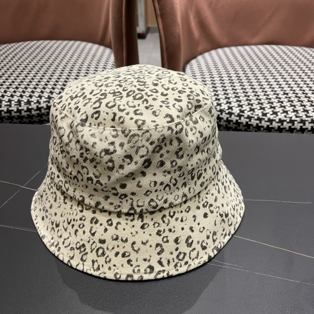 Lv路易威登 韩版时尚水钻豹纹渔夫帽子女春夏季宽檐显脸小户外遮阳防晒盆帽潮