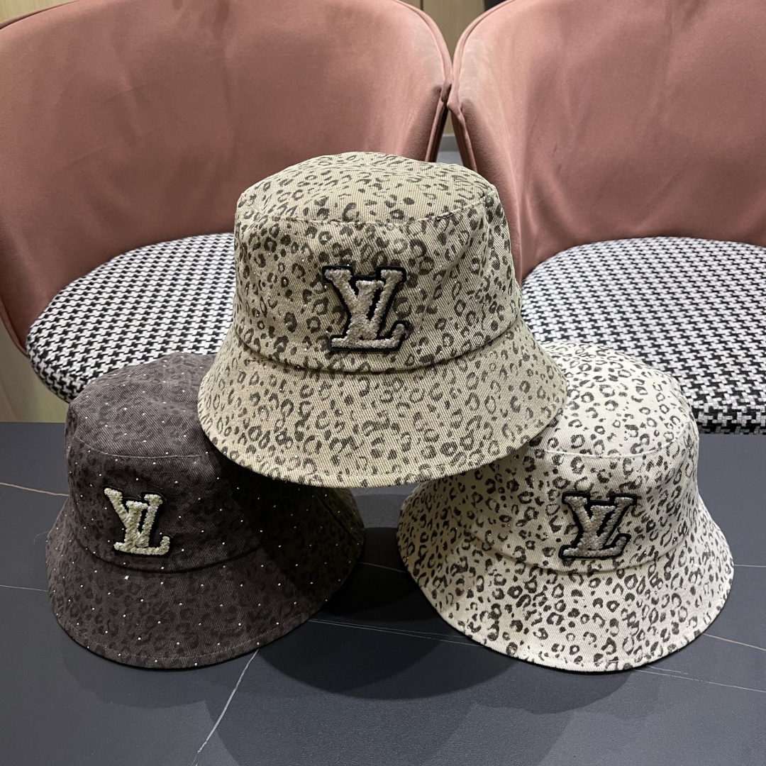  Lv路易威登 韩版时尚水钻豹纹渔夫帽子女春夏季宽檐显脸小户外遮阳防晒盆帽潮