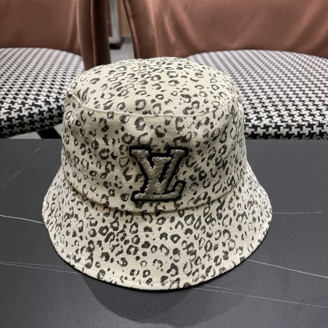 Lv路易威登 韩版时尚水钻豹纹渔夫帽子女春夏季宽檐显脸小户外遮阳防晒盆帽潮