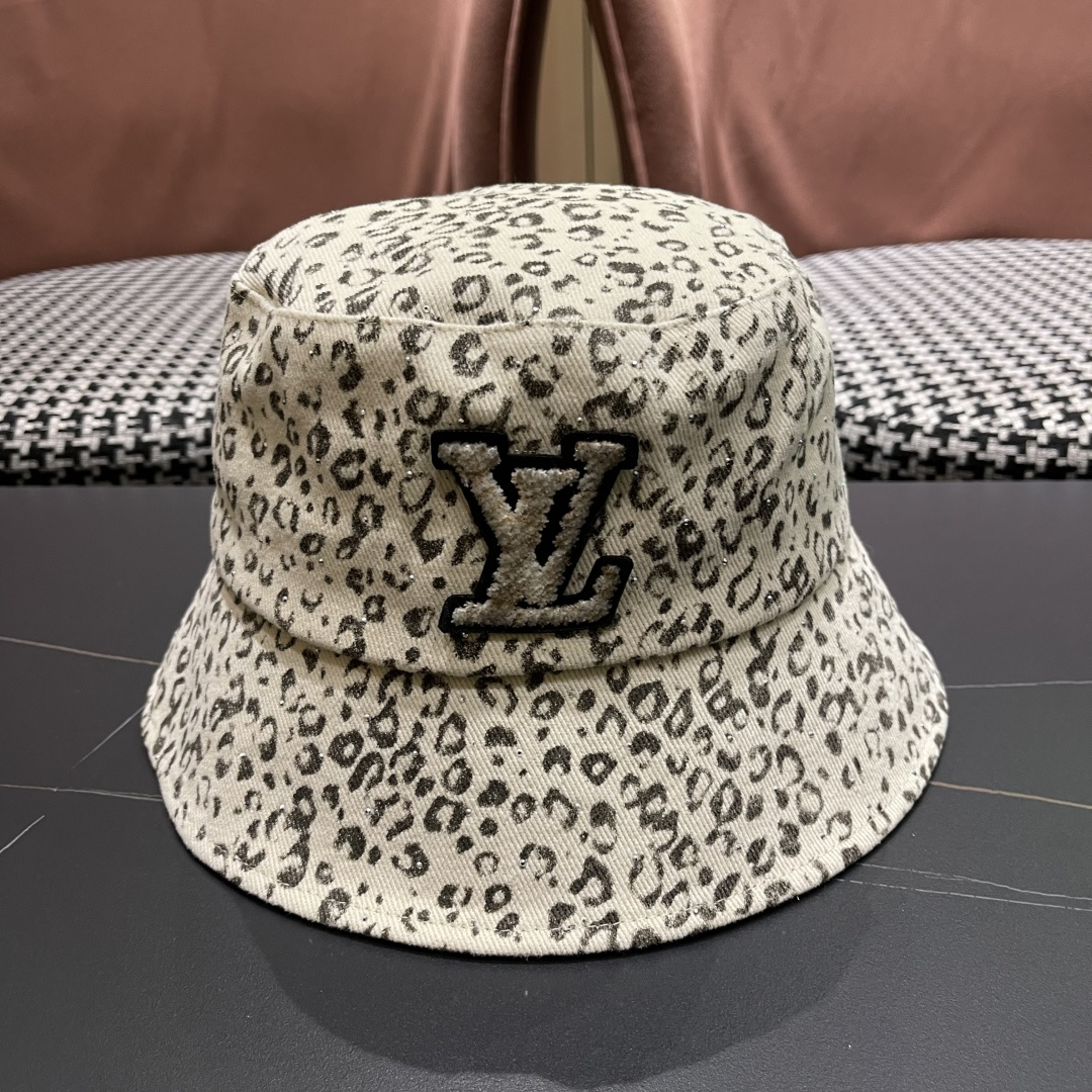 Lv路易威登 韩版时尚水钻豹纹渔夫帽子女春夏季宽檐显脸小户外遮阳防晒盆帽潮