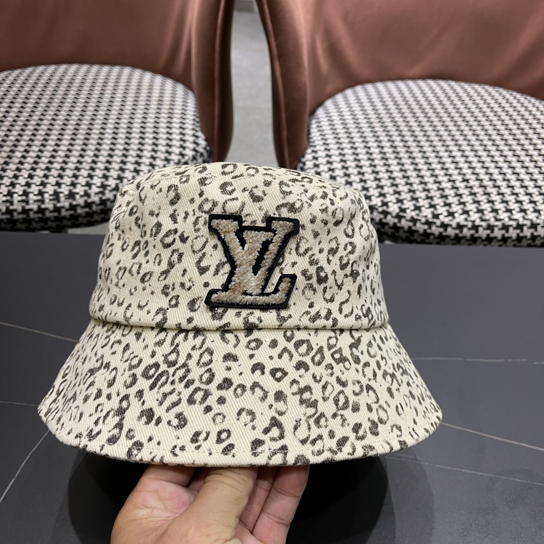 Lv路易威登 韩版时尚水钻豹纹渔夫帽子女春夏季宽檐显脸小户外遮阳防晒盆帽潮
