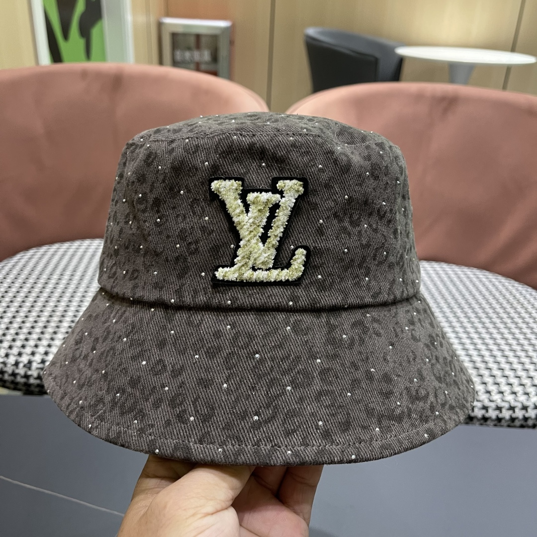 Lv路易威登 韩版时尚水钻豹纹渔夫帽子女春夏季宽檐显脸小户外遮阳防晒盆帽潮