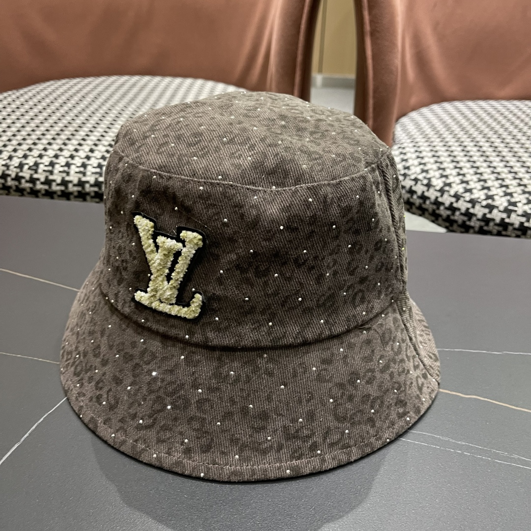 Lv路易威登 韩版时尚水钻豹纹渔夫帽子女春夏季宽檐显脸小户外遮阳防晒盆帽潮