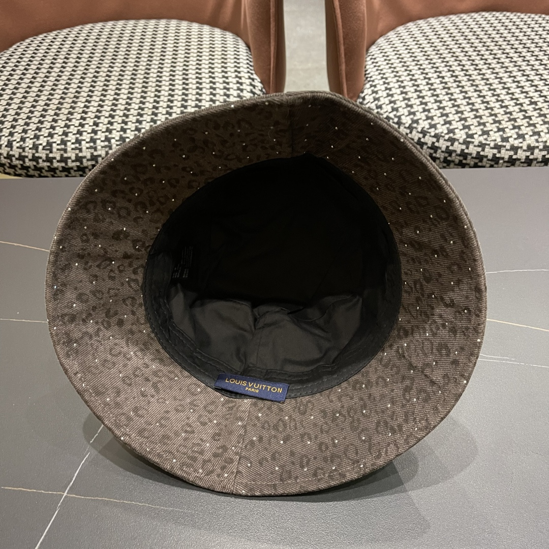 Lv路易威登 韩版时尚水钻豹纹渔夫帽子女春夏季宽檐显脸小户外遮阳防晒盆帽潮