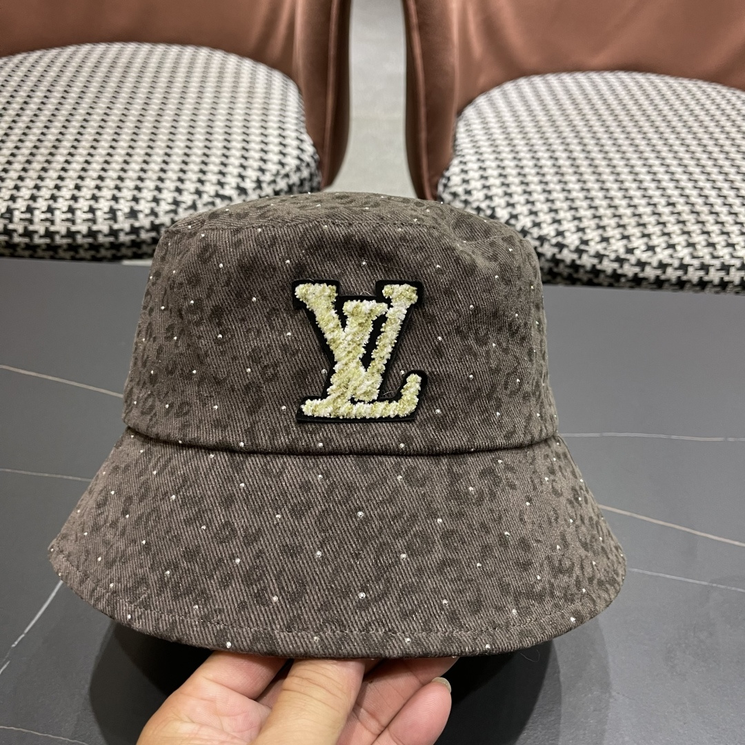 Lv路易威登 韩版时尚水钻豹纹渔夫帽子女春夏季宽檐显脸小户外遮阳防晒盆帽潮