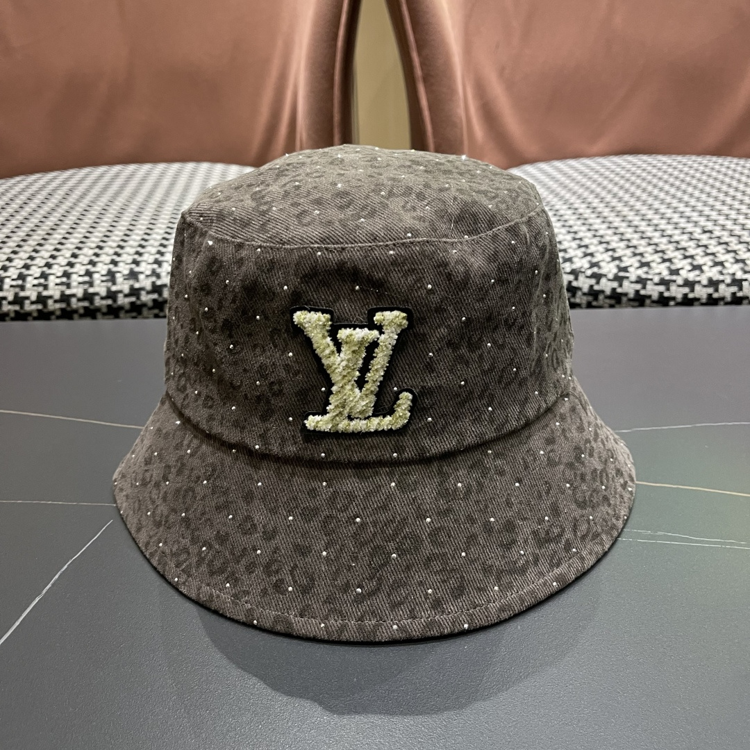 Lv路易威登 韩版时尚水钻豹纹渔夫帽子女春夏季宽檐显脸小户外遮阳防晒盆帽潮