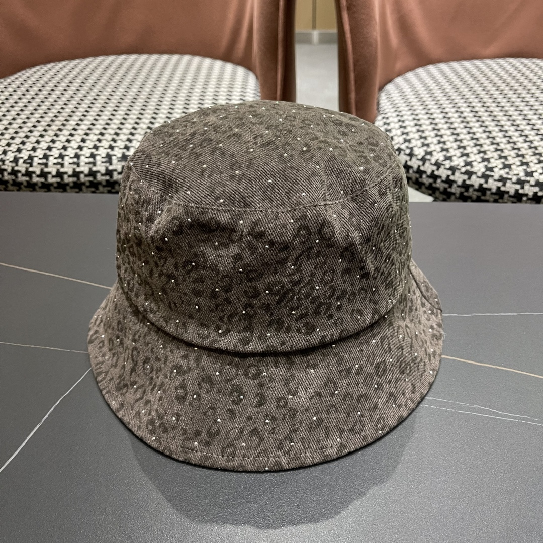 Lv路易威登 韩版时尚水钻豹纹渔夫帽子女春夏季宽檐显脸小户外遮阳防晒盆帽潮