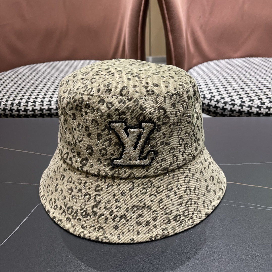 Lv路易威登 韩版时尚水钻豹纹渔夫帽子女春夏季宽檐显脸小户外遮阳防晒盆帽潮