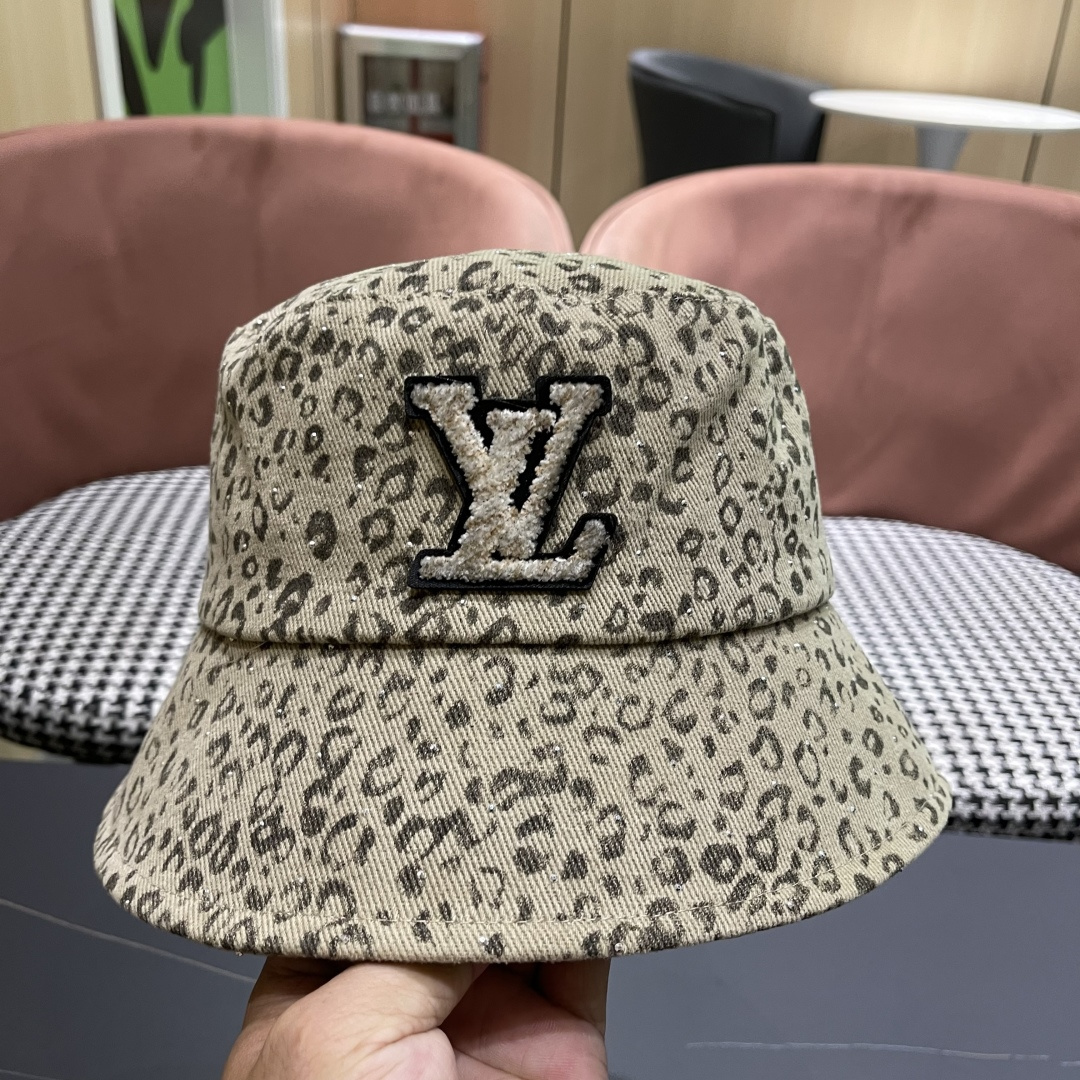Lv路易威登 韩版时尚水钻豹纹渔夫帽子女春夏季宽檐显脸小户外遮阳防晒盆帽潮