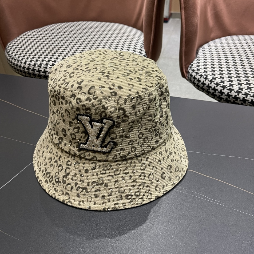 Lv路易威登 韩版时尚水钻豹纹渔夫帽子女春夏季宽檐显脸小户外遮阳防晒盆帽潮