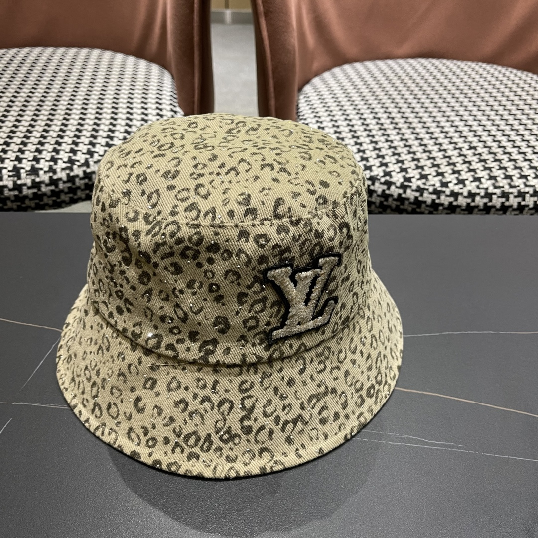 Lv路易威登 韩版时尚水钻豹纹渔夫帽子女春夏季宽檐显脸小户外遮阳防晒盆帽潮