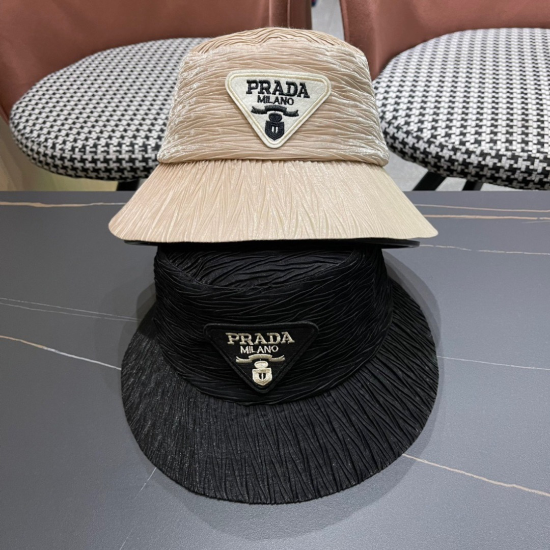 
PRADA普拉达 2024新款大帽檐刺绣遮阳帽，渔夫帽，小红书网红爆款 防紫外线大檐遮脸防晒太阳渔夫帽