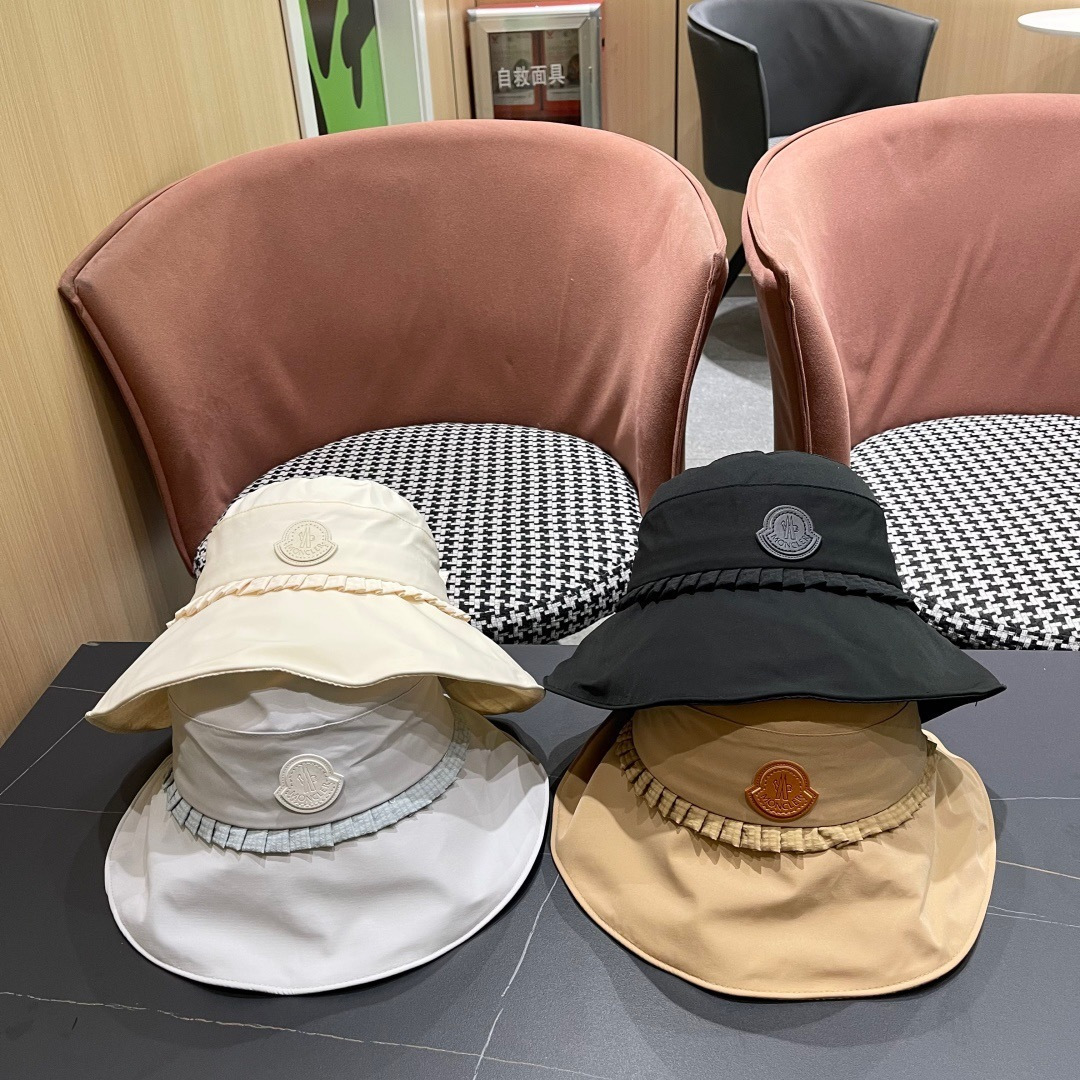  蒙口MONCLER
新款蝴蝶结渔夫帽子女显脸小夏季大帽檐帽度假遮
阳太阳帽