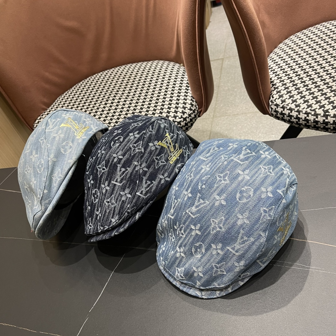  Lv路易威登2025新款时尚百搭牛仔提花贝雷帽透气遮阳帽