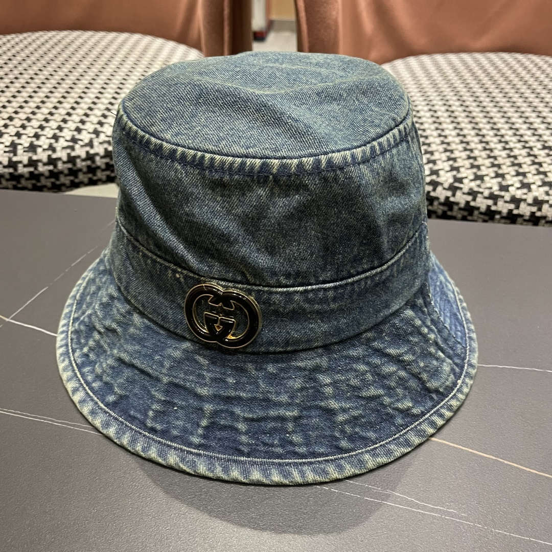  GUCCI古奇 2025新款洗水牛仔渔夫帽 很潮！休闲运动款，经典制作，超级好搭衣服！