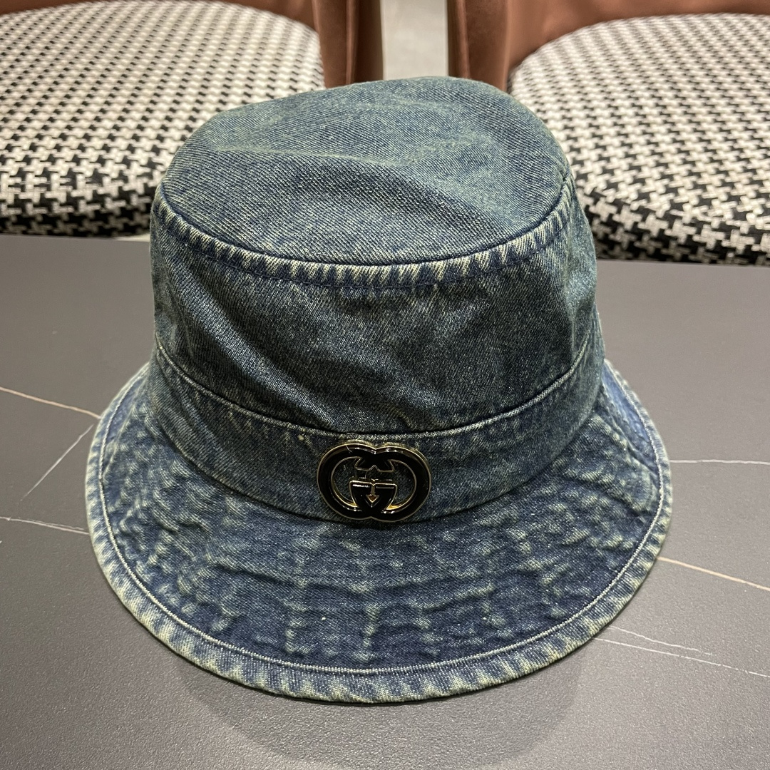  GUCCI古奇 2025新款洗水牛仔渔夫帽 很潮！休闲运动款，经典制作，超级好搭衣服！