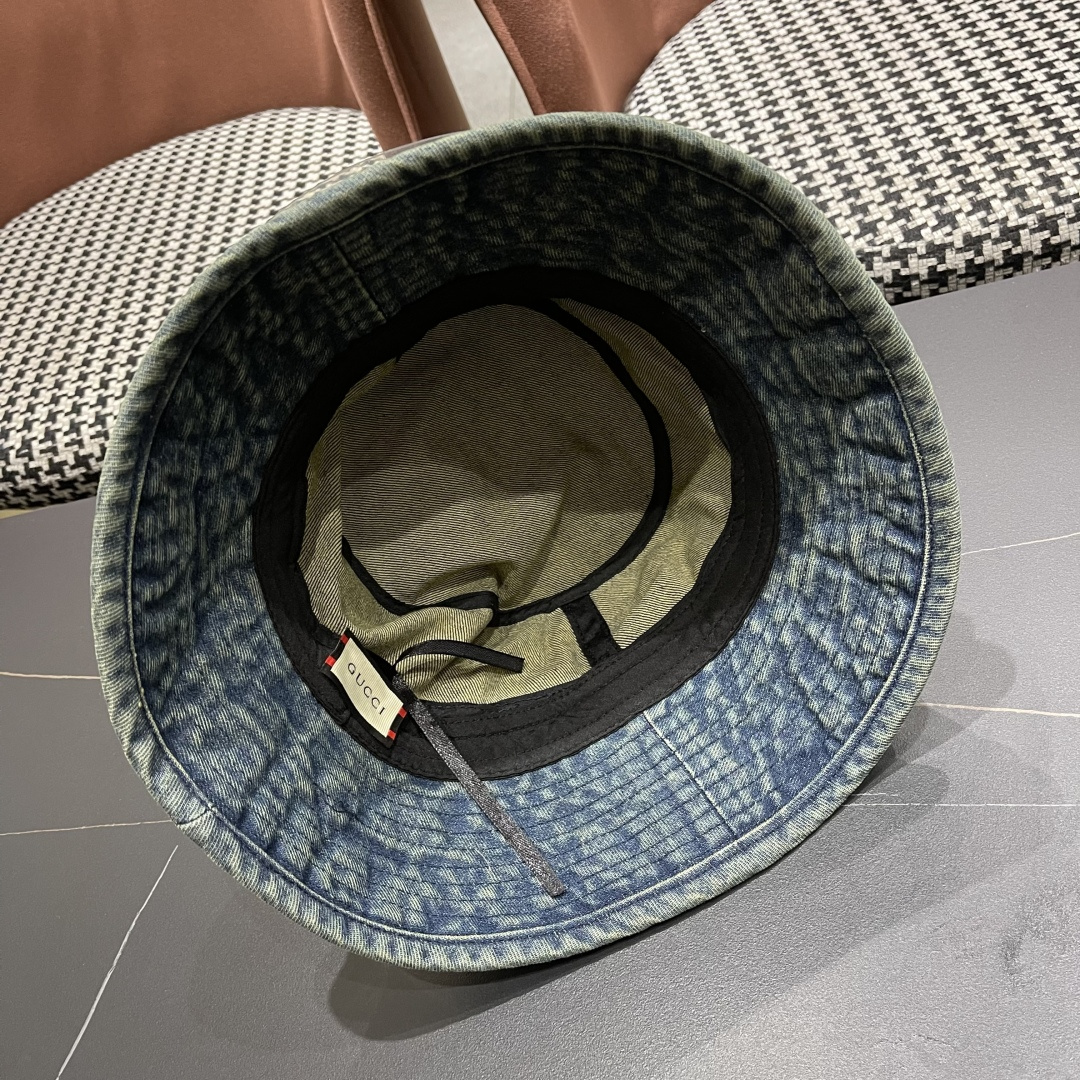  GUCCI古奇 2025新款洗水牛仔渔夫帽 很潮！休闲运动款，经典制作，超级好搭衣服！