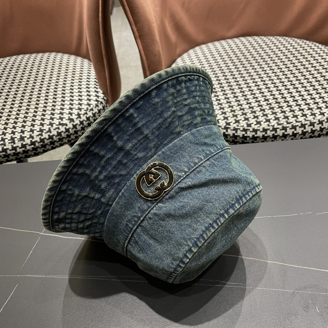  GUCCI古奇 2025新款洗水牛仔渔夫帽 很潮！休闲运动款，经典制作，超级好搭衣服！