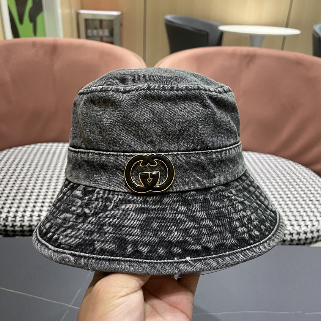  GUCCI古奇 2025新款洗水牛仔渔夫帽 很潮！休闲运动款，经典制作，超级好搭衣服！
