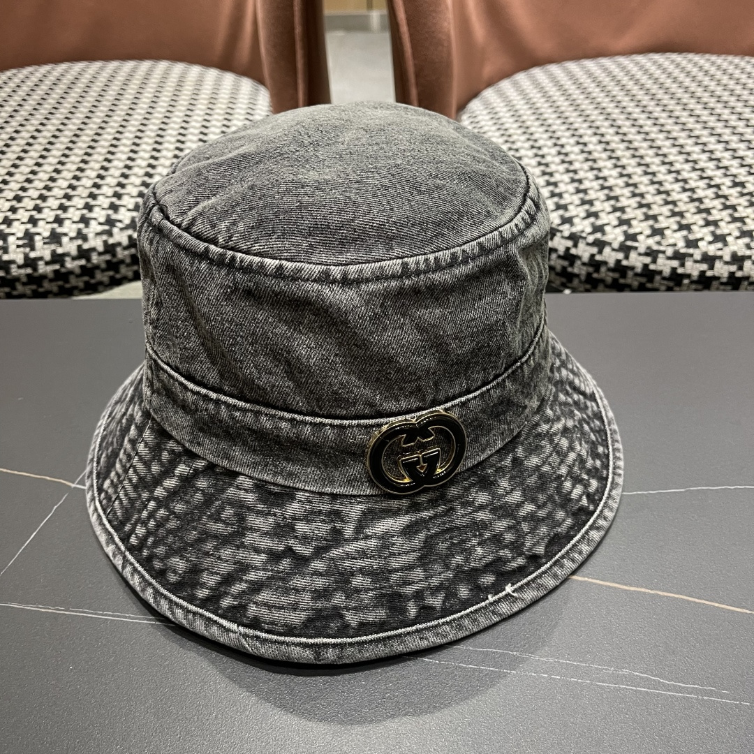  GUCCI古奇 2025新款洗水牛仔渔夫帽 很潮！休闲运动款，经典制作，超级好搭衣服！