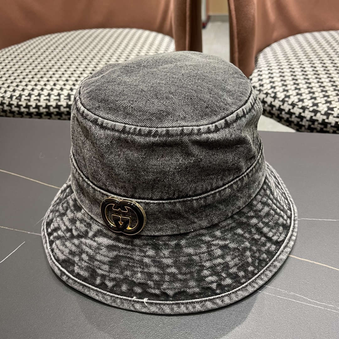  GUCCI古奇 2025新款洗水牛仔渔夫帽 很潮！休闲运动款，经典制作，超级好搭衣服！
