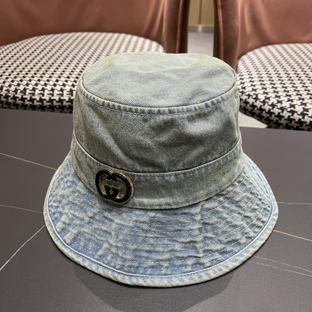  GUCCI古奇 2025新款洗水牛仔渔夫帽 很潮！休闲运动款，经典制作，超级好搭衣服！