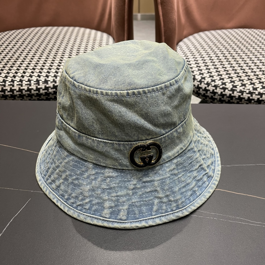  GUCCI古奇 2025新款洗水牛仔渔夫帽 很潮！休闲运动款，经典制作，超级好搭衣服！