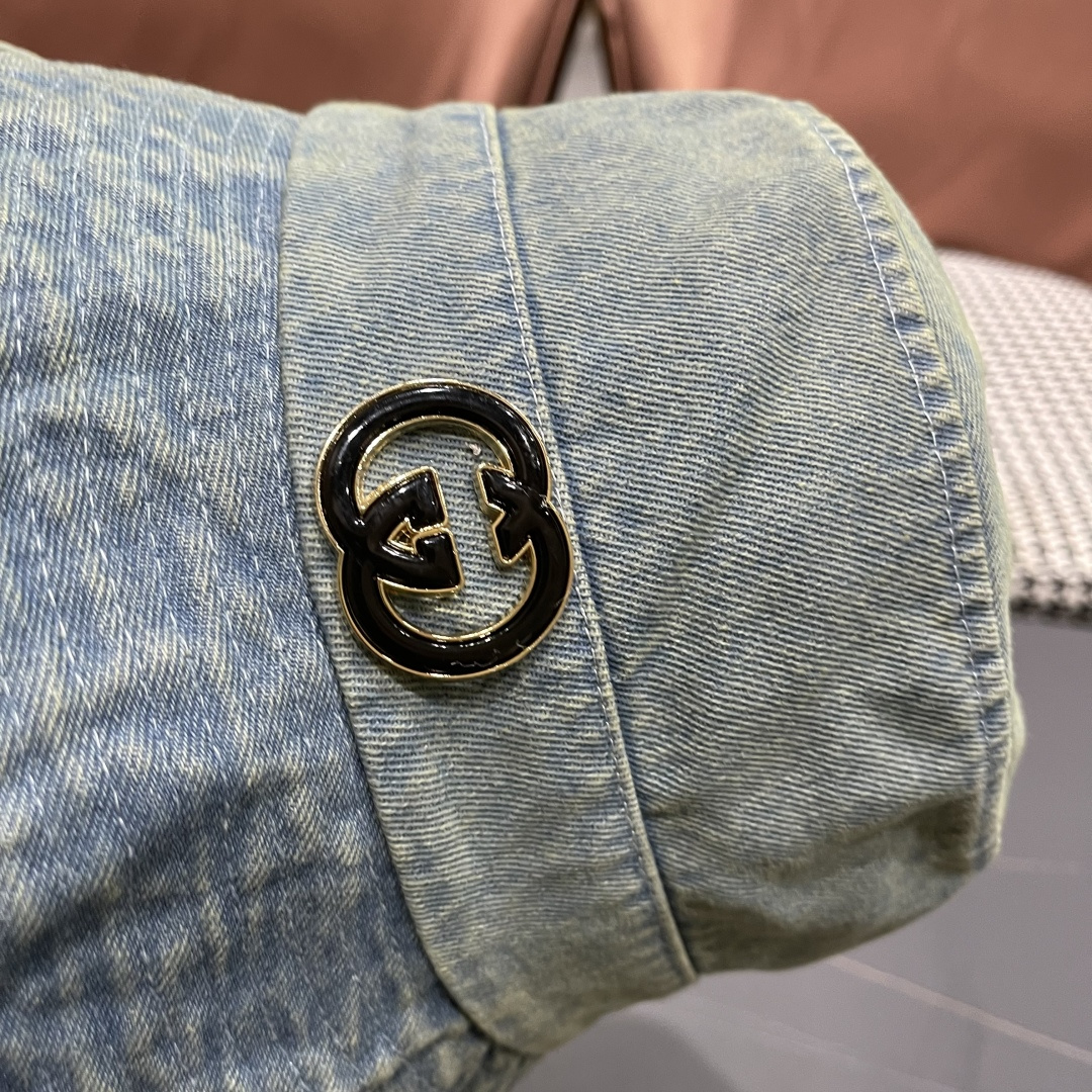  GUCCI古奇 2025新款洗水牛仔渔夫帽 很潮！休闲运动款，经典制作，超级好搭衣服！