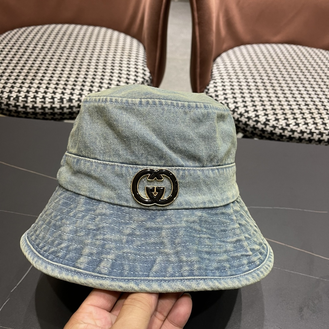  GUCCI古奇 2025新款洗水牛仔渔夫帽 很潮！休闲运动款，经典制作，超级好搭衣服！