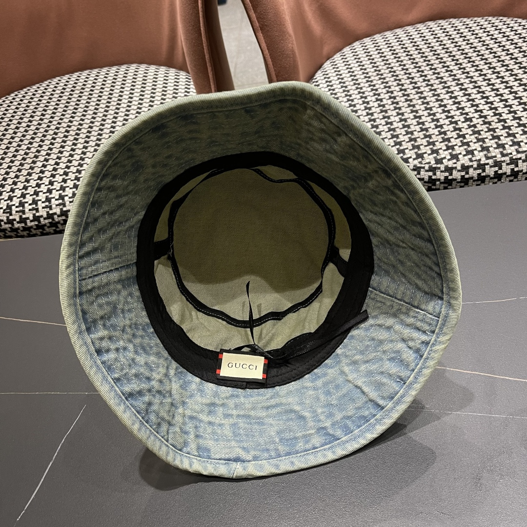  GUCCI古奇 2025新款洗水牛仔渔夫帽 很潮！休闲运动款，经典制作，超级好搭衣服！