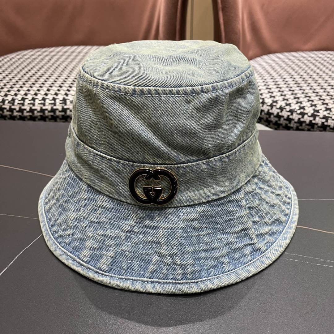  GUCCI古奇 2025新款洗水牛仔渔夫帽 很潮！休闲运动款，经典制作，超级好搭衣服！