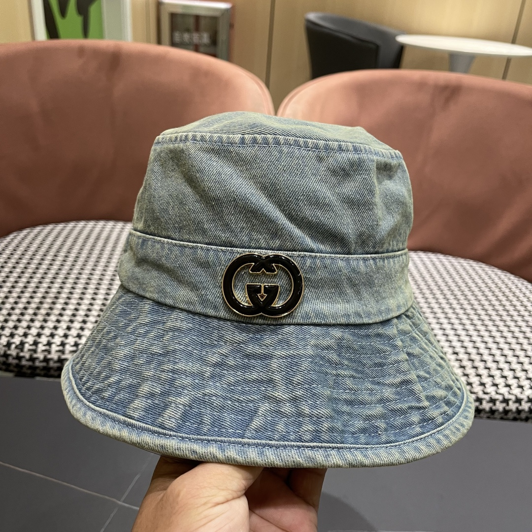  GUCCI古奇 2025新款洗水牛仔渔夫帽 很潮！休闲运动款，经典制作，超级好搭衣服！
