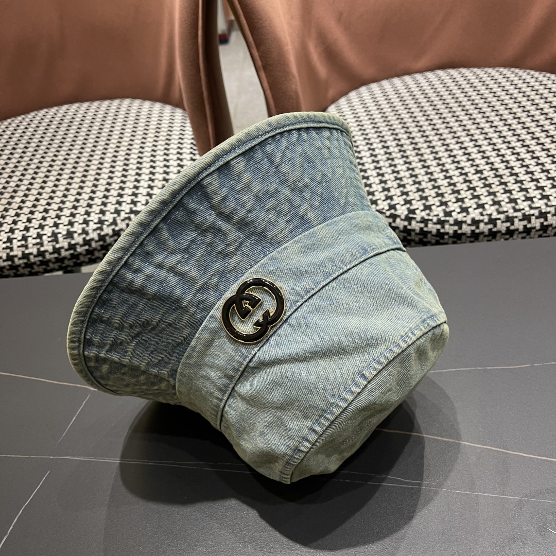  GUCCI古奇 2025新款洗水牛仔渔夫帽 很潮！休闲运动款，经典制作，超级好搭衣服！