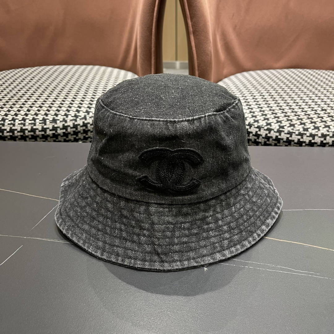  chanel香奈儿牛仔登山帽渔夫帽女夏季新款大头围防晒帽遮阳帽户外百搭盆帽