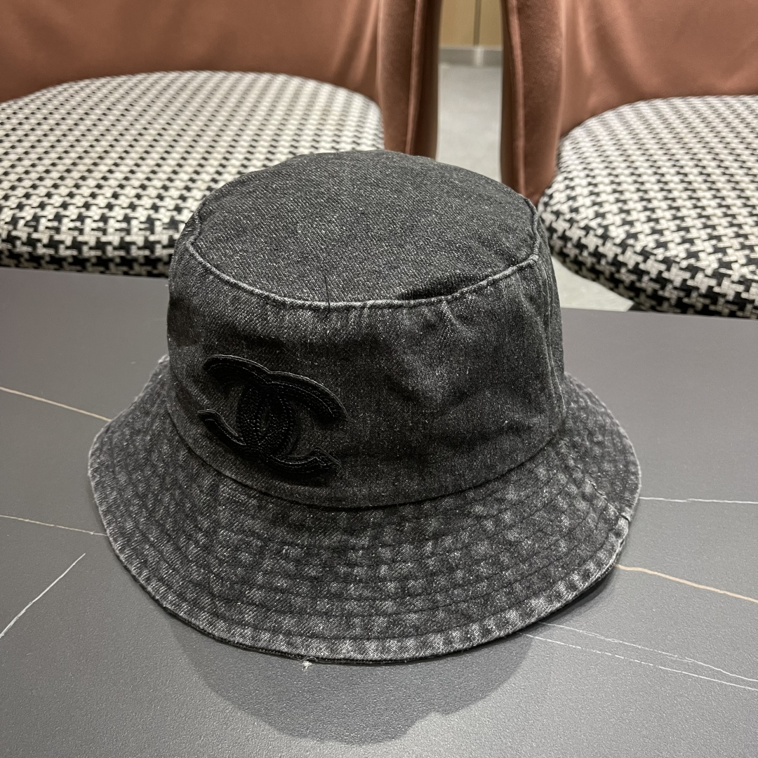  chanel香奈儿牛仔登山帽渔夫帽女夏季新款大头围防晒帽遮阳帽户外百搭盆帽