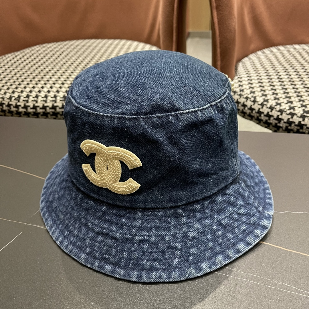  chanel香奈儿牛仔登山帽渔夫帽女夏季新款大头围防晒帽遮阳帽户外百搭盆帽