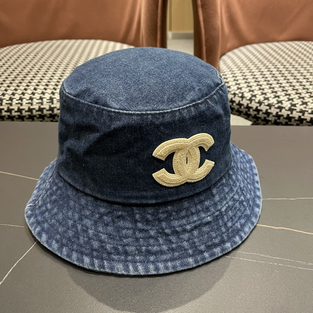  chanel香奈儿牛仔登山帽渔夫帽女夏季新款大头围防晒帽遮阳帽户外百搭盆帽