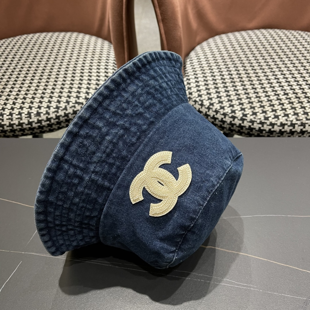  chanel香奈儿牛仔登山帽渔夫帽女夏季新款大头围防晒帽遮阳帽户外百搭盆帽