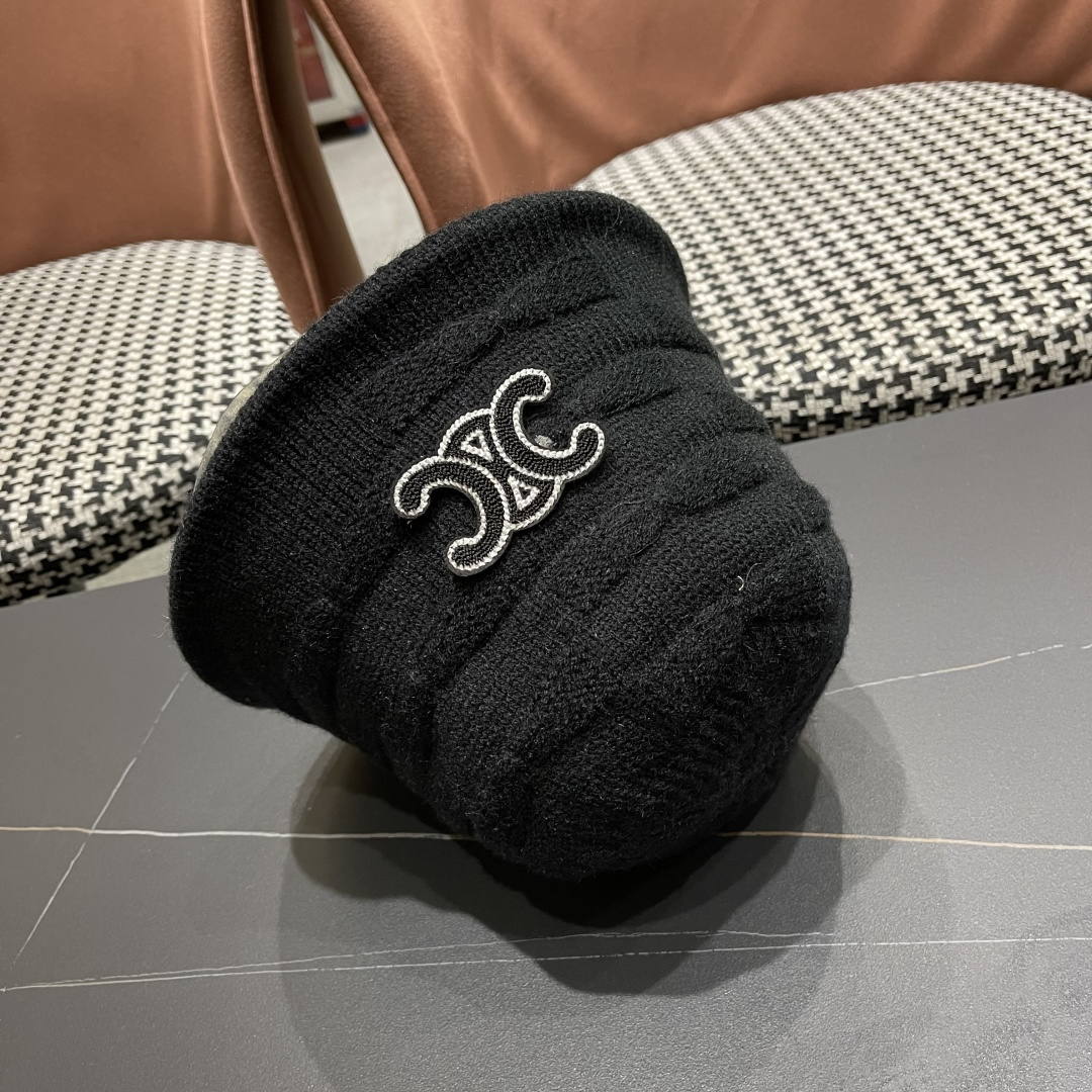  Celine 赛琳*定制版凯旋门羊羔毛盆帽女款水桶帽2025年爆款新款秋冬季帽子渔夫帽冬款