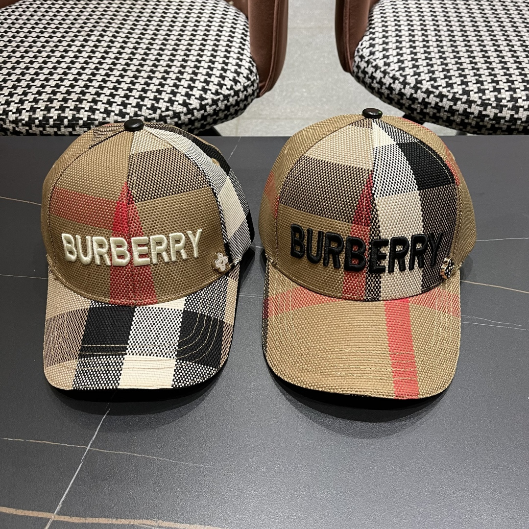  巴宝莉 洋气时髦硬顶格子棒球帽女春秋季格纹鸭舌帽户
外出游防晒遮阳帽男