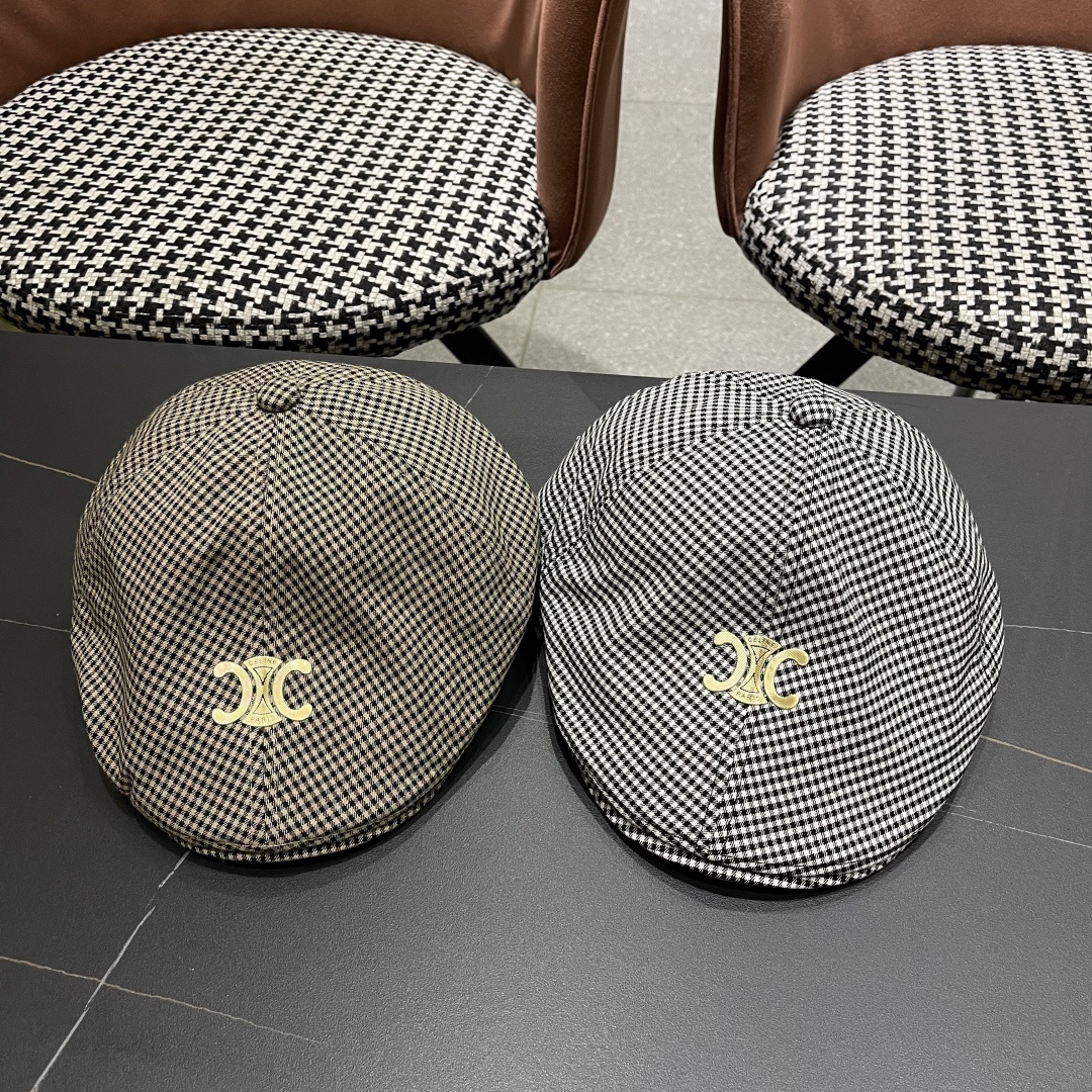  赛琳2025新款韩系格子千格鸟大头围品脸小前进帽