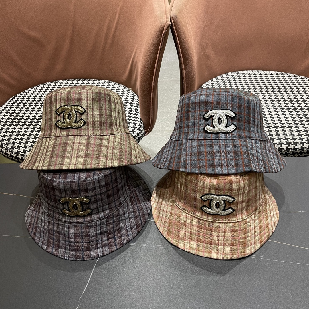  香奈儿 韩版复古格纹渔夫帽子女款春秋季户
外遮脸显脸小百搭双面水桶帽盆帽潮