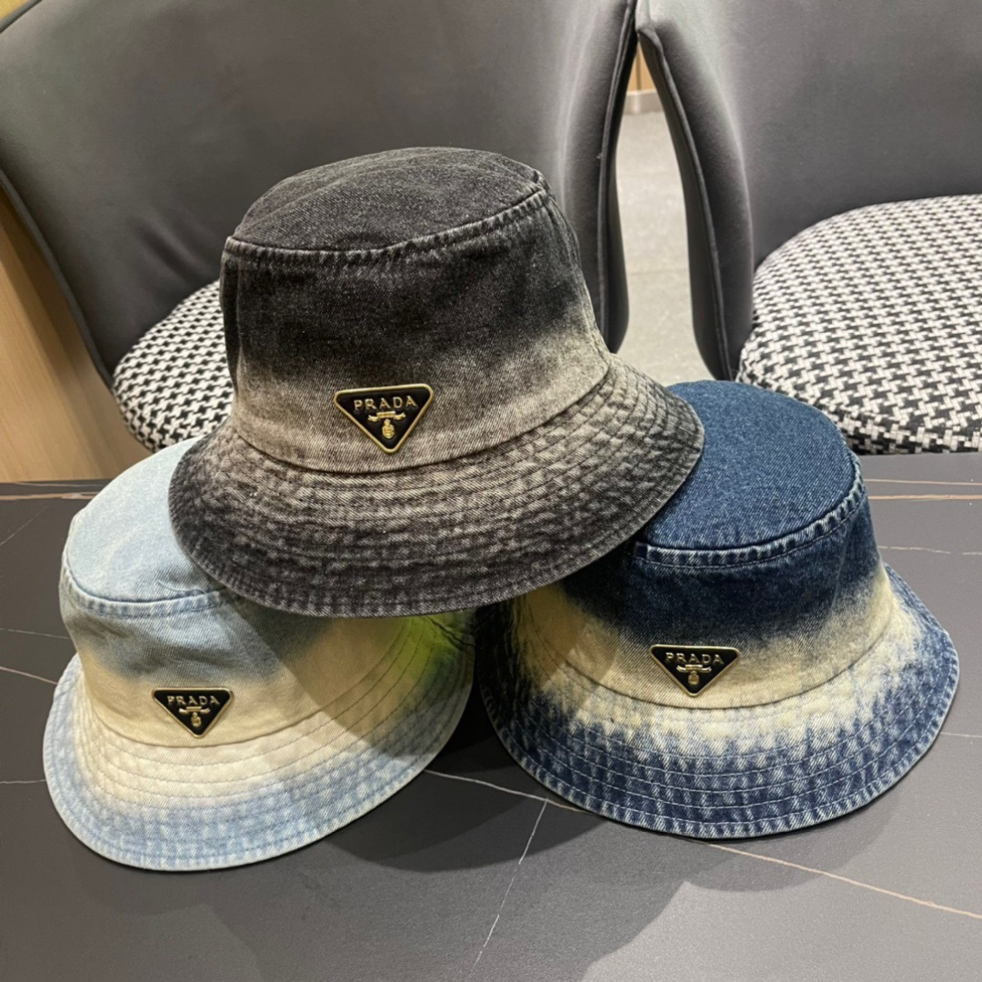  PRADA普拉达牛仔渔夫帽，遮阳防晒帽，头围57cm