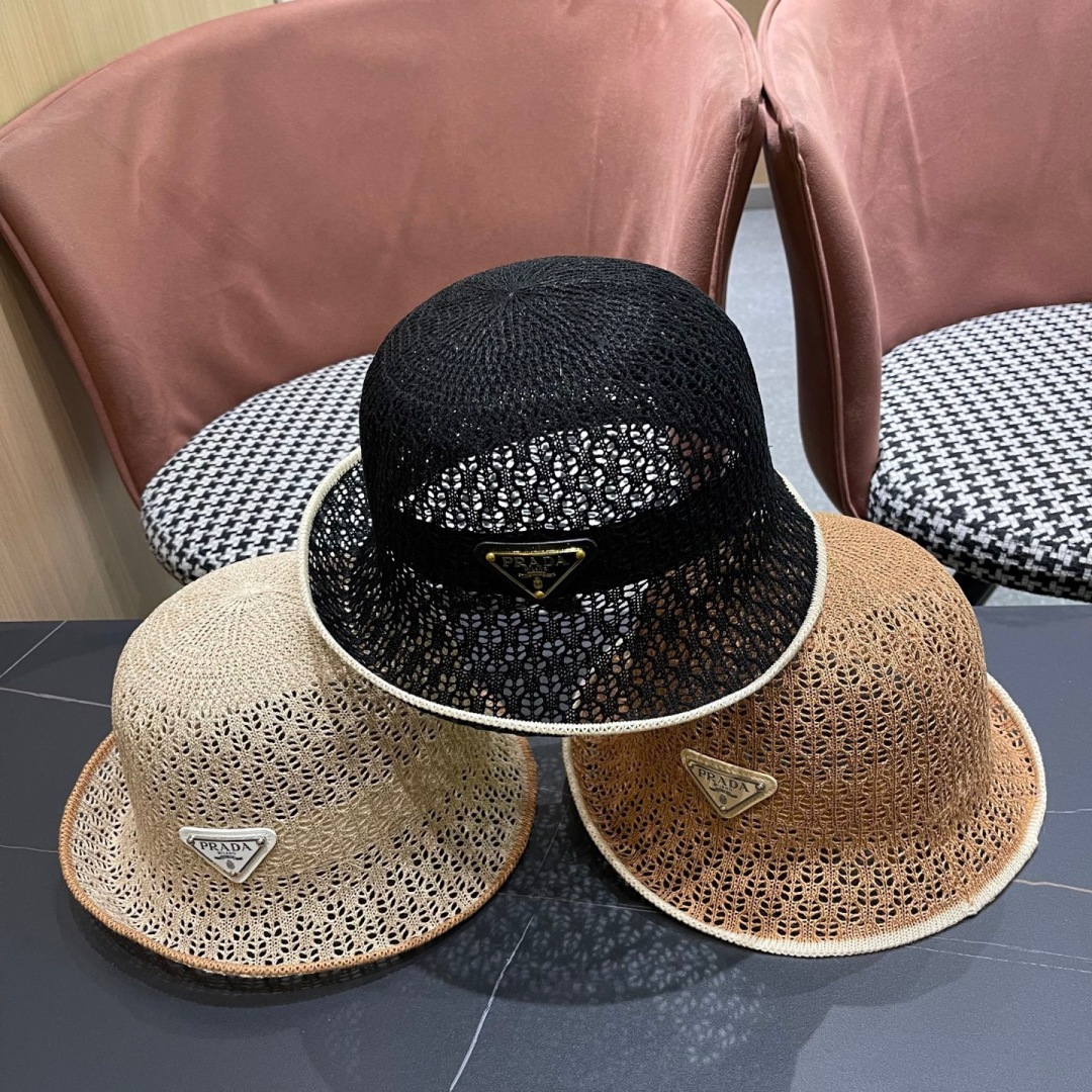  普拉达Prada 夏季韩版撞色时尚百搭镂空渔夫帽透气防晒显脸小
户外出行遮阳帽

