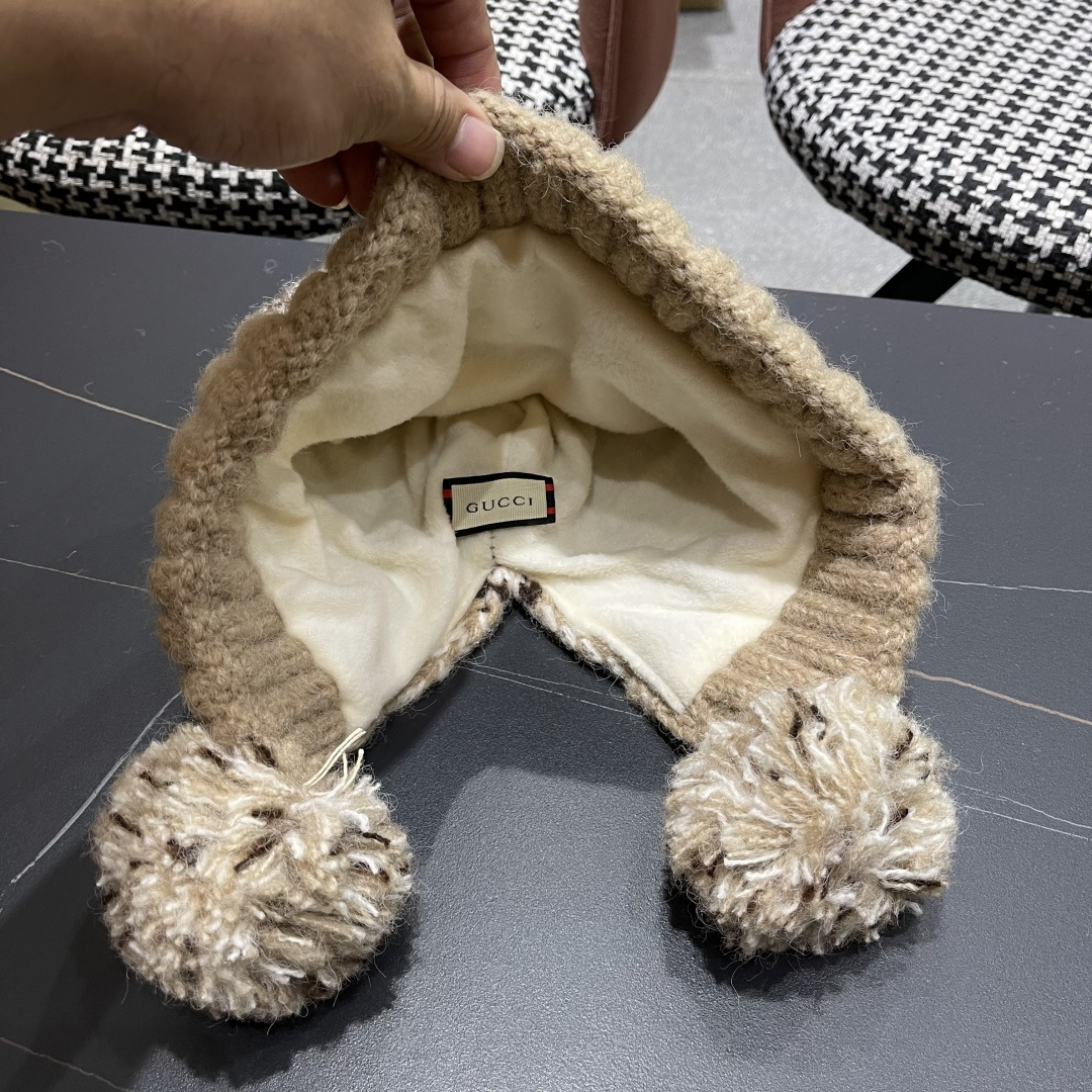  古奇 Guccl帽子女秋冬季加绒加厚针织帽保暖护耳冷帽2025新款包头毛线帽