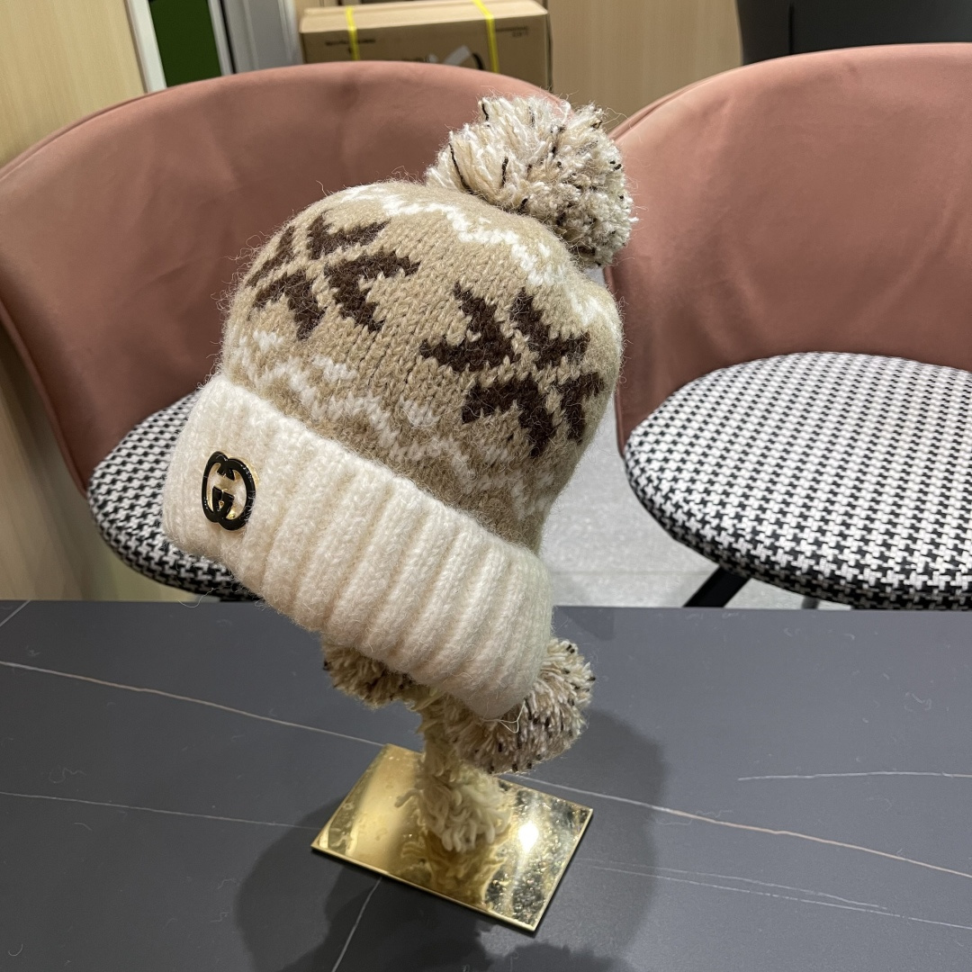  古奇 Guccl帽子女秋冬季加绒加厚针织帽保暖护耳冷帽2025新款包头毛线帽