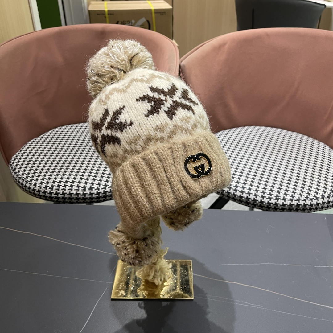  古奇 Guccl帽子女秋冬季加绒加厚针织帽保暖护耳冷帽2025新款包头毛线帽