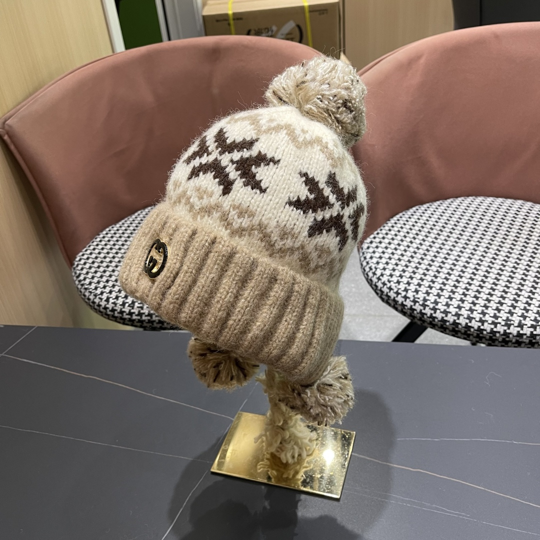  古奇 Guccl帽子女秋冬季加绒加厚针织帽保暖护耳冷帽2025新款包头毛线帽